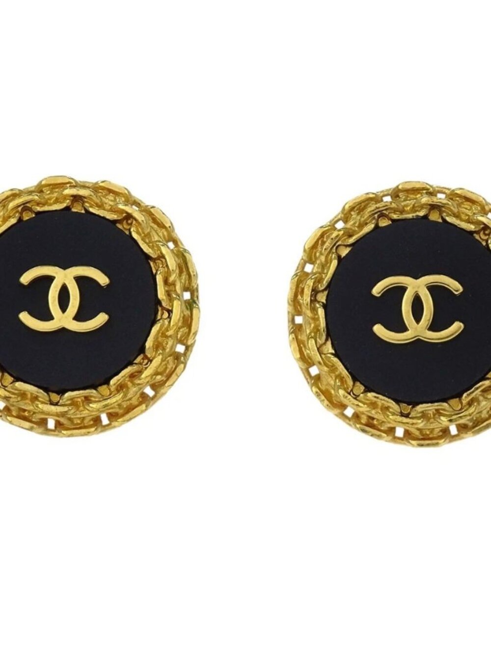 Chanel Button Clip-On Earrings Black 94P 168309